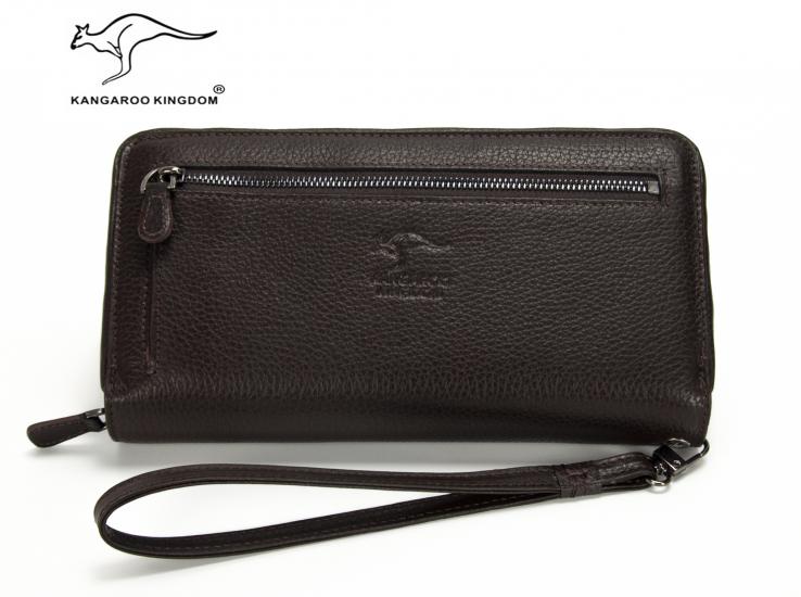 KANGAROO KINGDOM Hakiki Deri Koyu Kahverengi Erkek Portföy & Clutch El Çantası 8899-K
