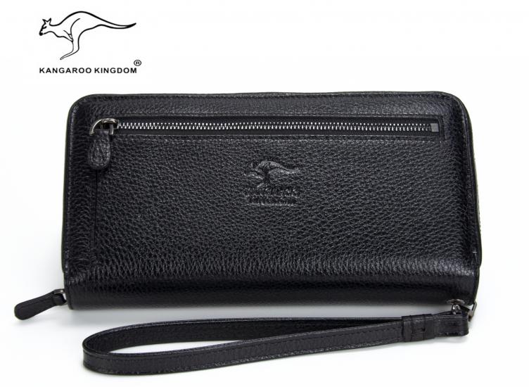 KANGAROO KINGDOM Hakiki Deri Siyah Erkek Portföy & Clutch El Çantası 8899-S