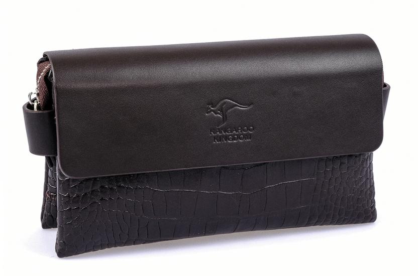 KANGAROO KINGDOM Hakiki Deri Napa & Kroko Koyu Kahverengi Erkek Portföy & Clutch El Çantası 9288-FCK