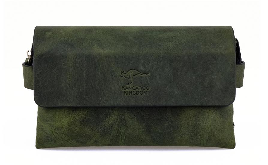 KANGAROO KINGDOM Hakiki Deri Crazy Horse Koyu Yeşil Erkek El Portföy Clutch Çantası 9288-ZKY