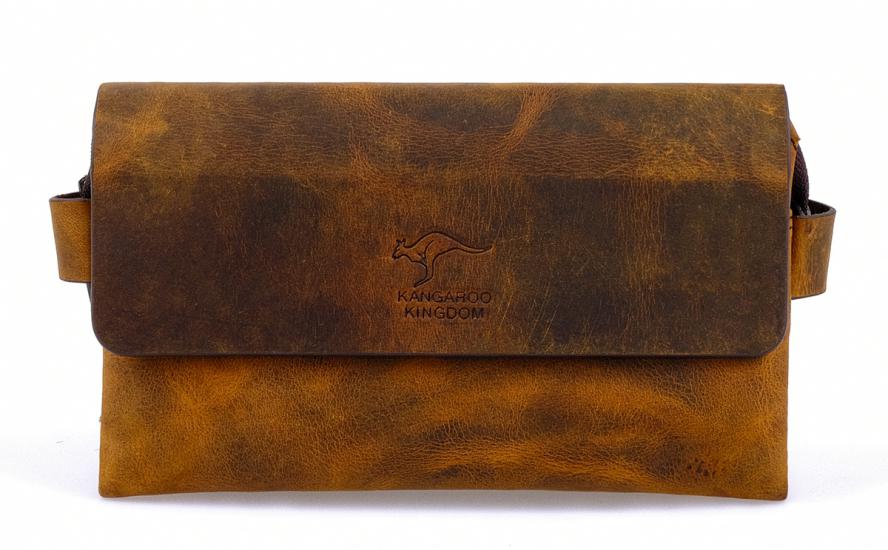 KANGAROO KINGDOM Hakiki Deri Crazy Horse Açık Taba Erkek El Portföy Clutch Çantası 9288-ZAT