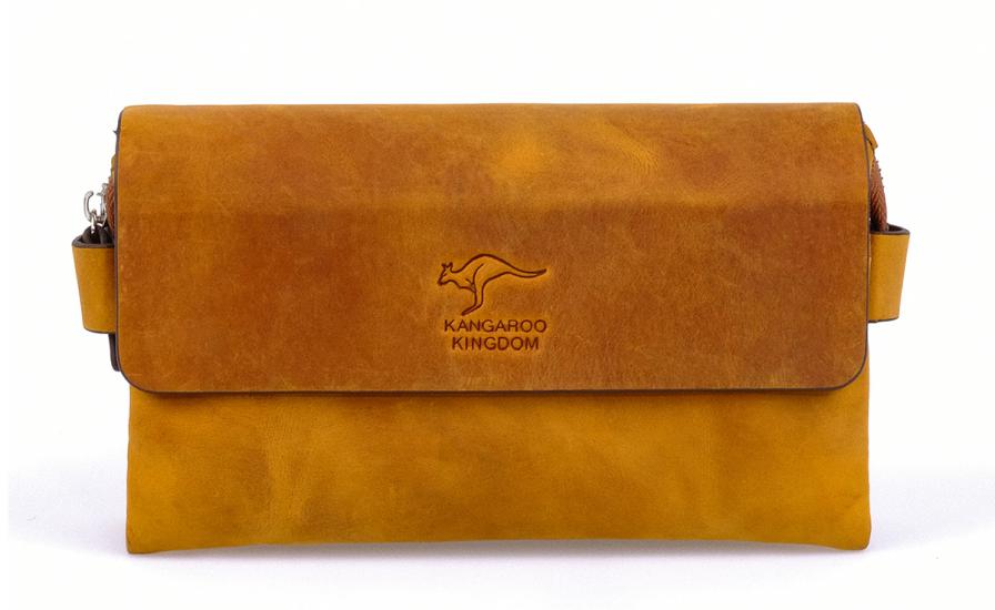 KANGAROO KINGDOM Hakiki Deri Crazy Horse Hardal Erkek El Portföy Clutch Çantası 9288-ZH