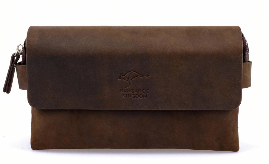 KANGAROO KINGDOM Hakiki Deri Crazy Horse Koyu Kahverengi Erkek El Portföy Clutch Çantası 9288-ZK