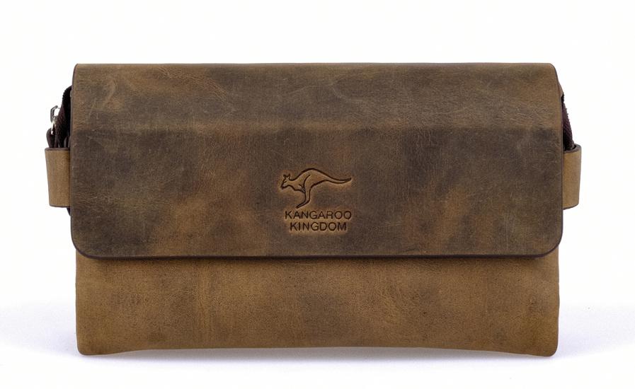 KANGAROO KINGDOM Hakiki Deri Crazy Horse Koyu Camel Erkek El Portföy Clutch Çantası 9288-ZKC