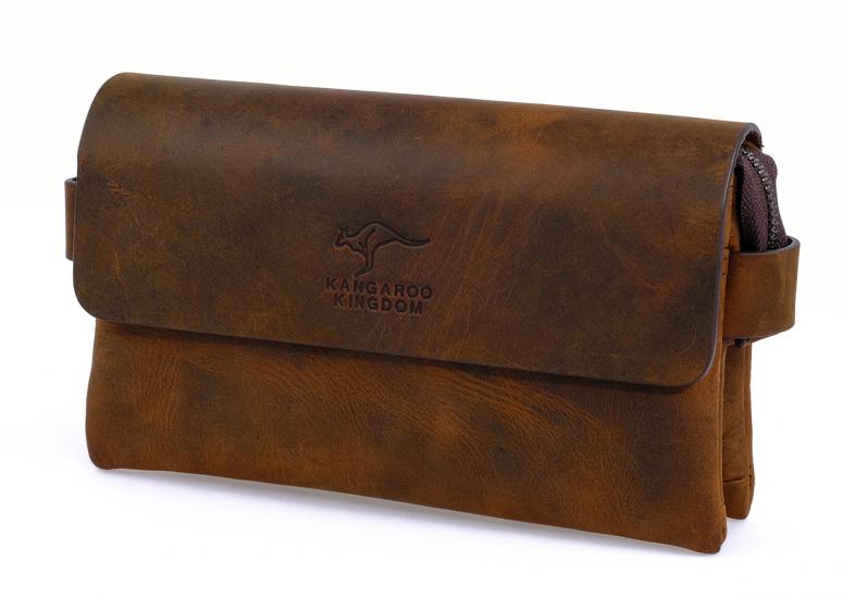 KANGAROO KINGDOM Hakiki Deri Crazy Horse Koyu Taba Erkek El Portföy Clutch Çantası 9288-ZKT