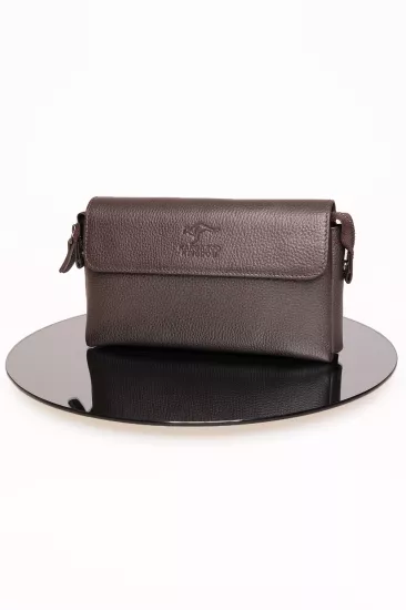 KANGAROO KINGDOM Hakiki Dana Deri Koyu Kahverengi Erkek Portföy & Clutch El Çantası 9985-K