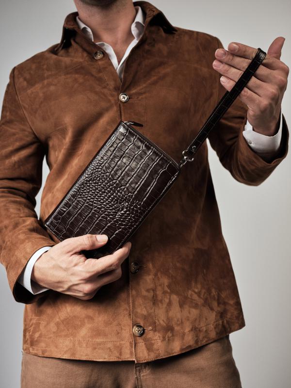 KANGAROO KINGDOM Hakiki Deri Koyu Kahverengi Erkek Portföy & Clutch El Çantası 9979-K