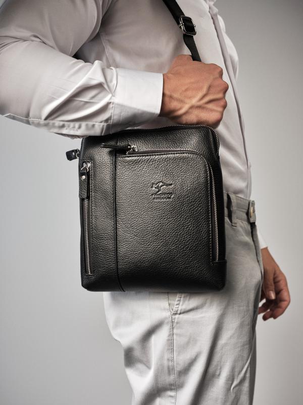 KANGAROO KINGDOM Hakiki Dana Deri Siyah Erkek Postacı Çantası 5969-S