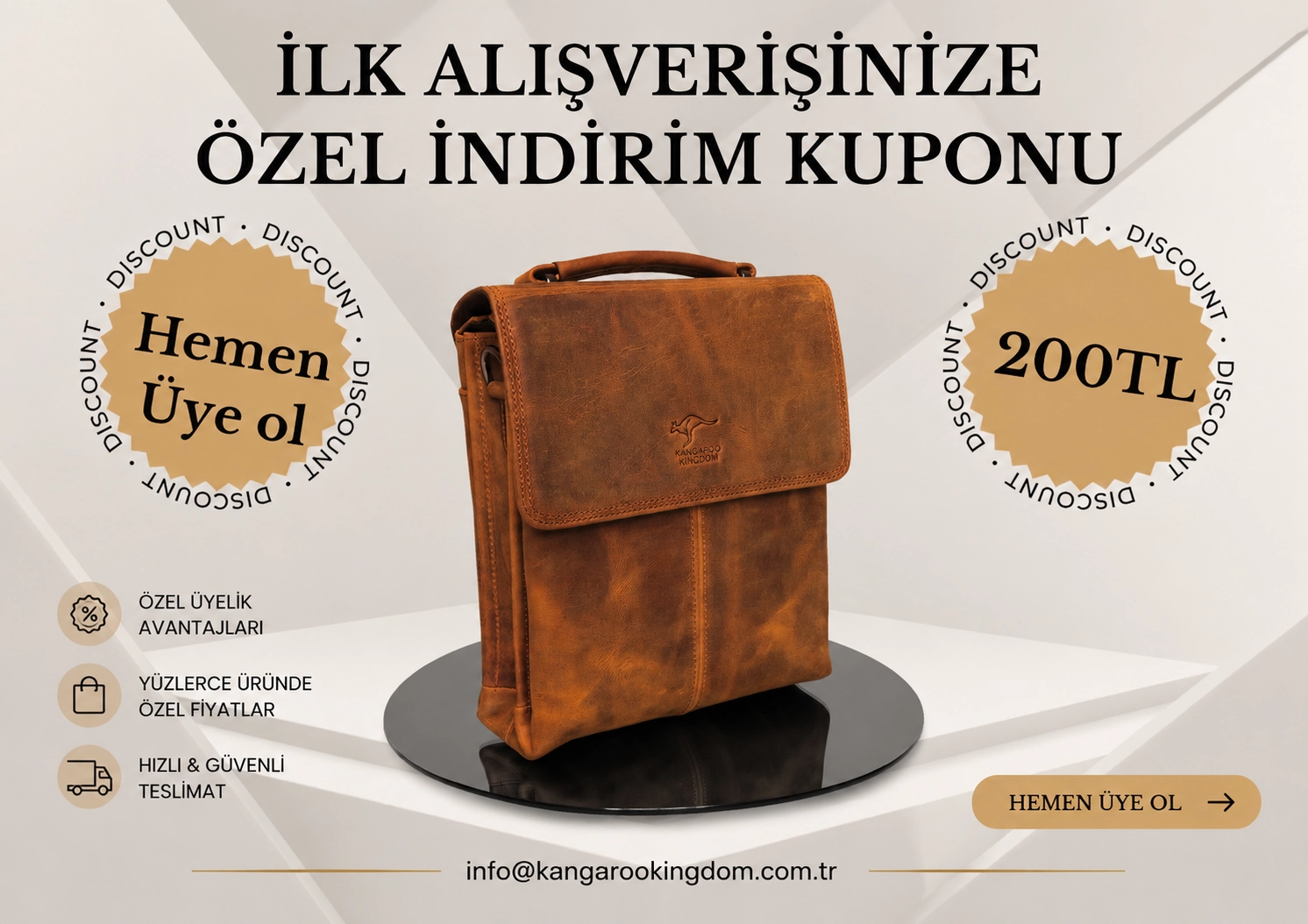kangaroo kingdom 200 tl alışveriş kuponu tüm deri çantalarda geçerli